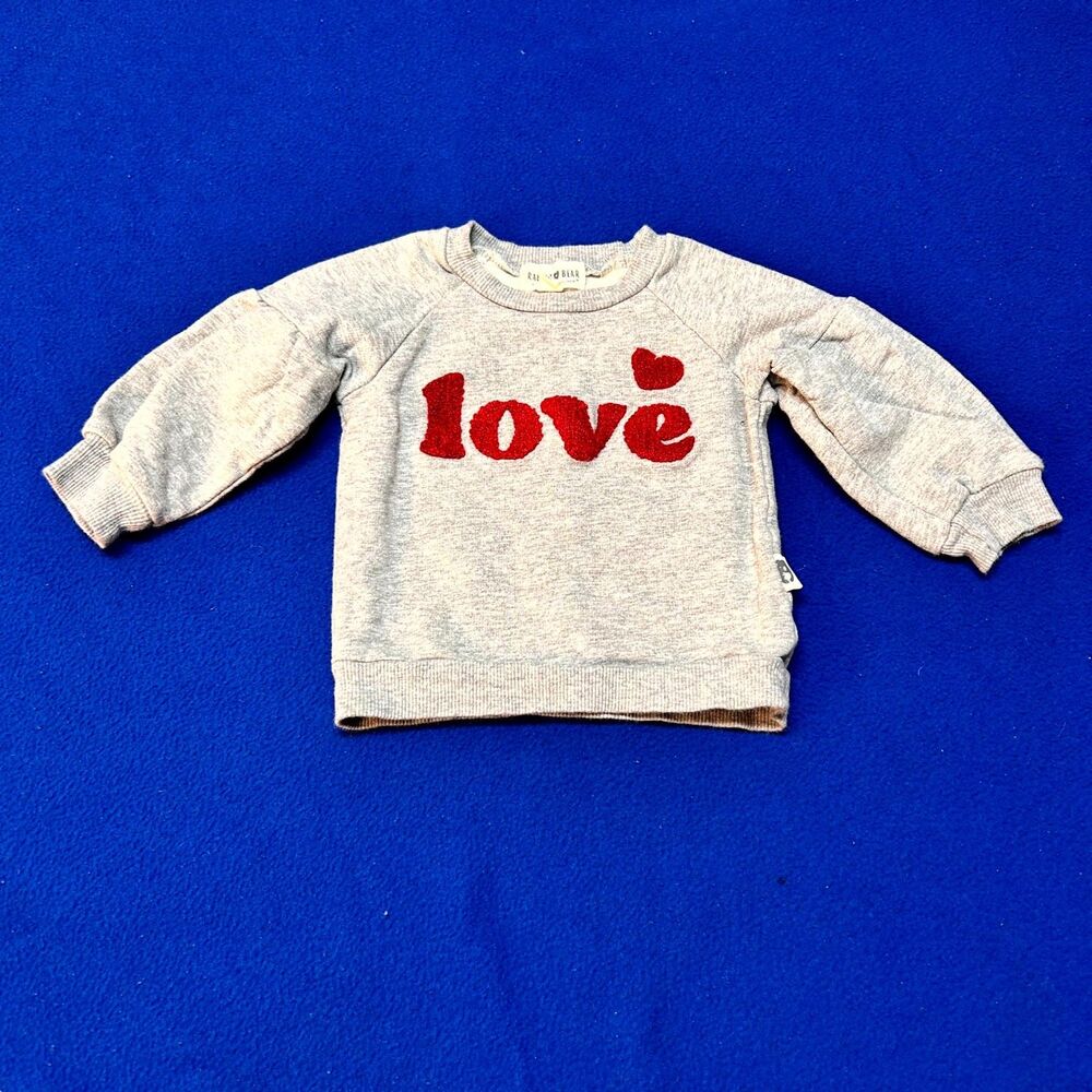 Rabbit + Bear by Emily and Oliver Sweatshirt Baby 12M Gray Love Terry Fleece